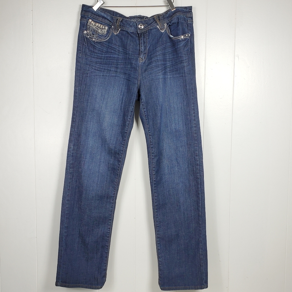 Grace in LA studded pearl embroidered rhinestone bling jeans - Picture 14 of 14